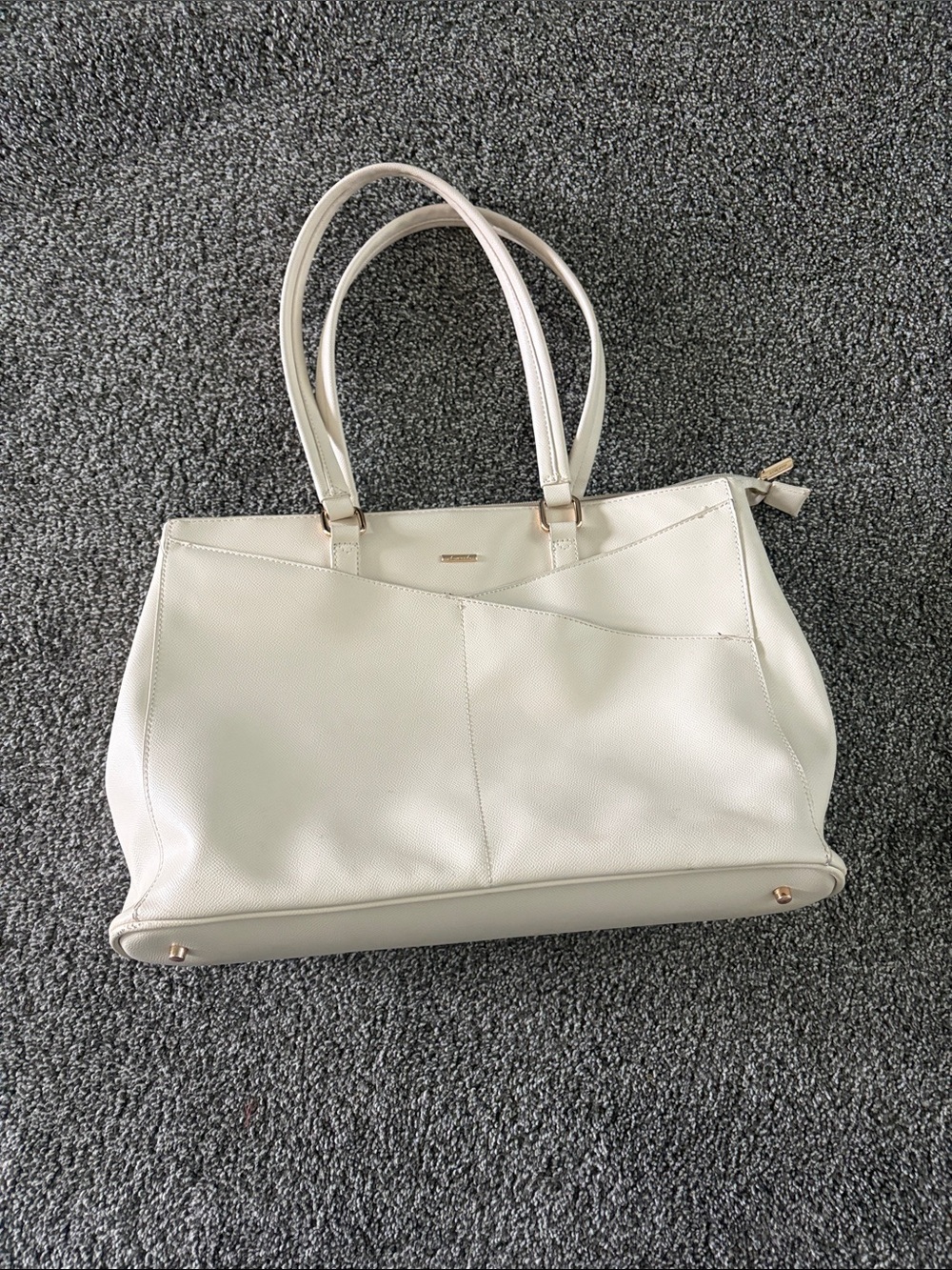 Cream Structured Tote with Gold-Tone Accents